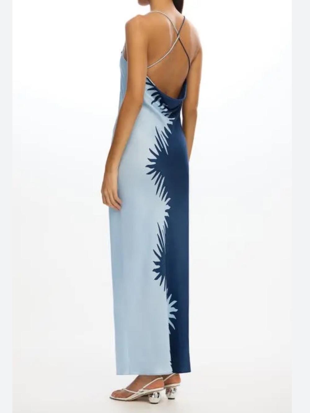 Significant Other Abstract Bias Cut Maxi Dress Blue Open Back Silk Feel Size 6 - Picture 4 of 8